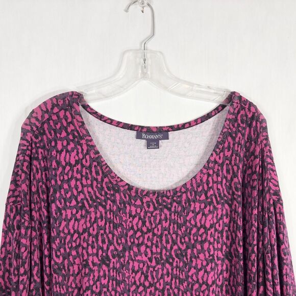 Roamans Plus Size 1X 22W 24W Top Hot Pink Black Leopard Print Animal Knit 409 - Picture 6 of 8